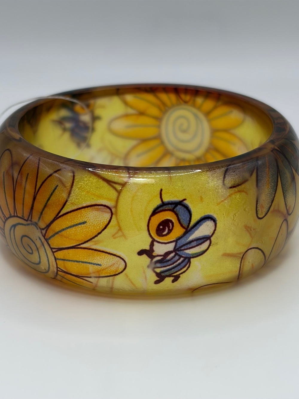 Yellow Sunflower & Bee Resin Bangle